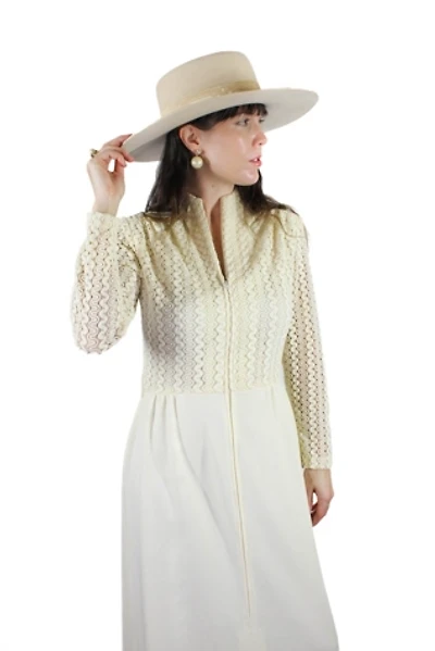 1970s Pointelle Cream Wedding Dress Selected By Moons + Junes Vintage