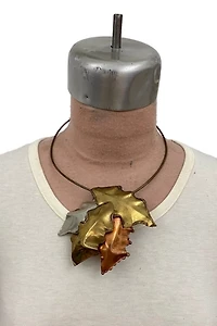 1980s Brass & Copper Leaf Cuff Necklace Selected by BusyLady Baca & The Goods