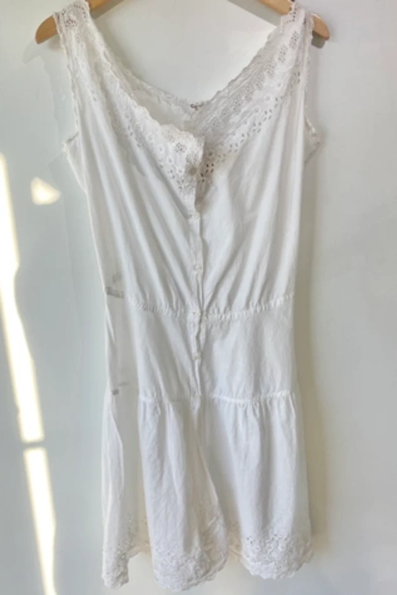 Vintage Victorian Era White Cotton Playsuit Selected by The Curatorial Dept.