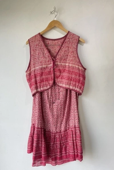 Vintage Two Piece Pink Floral Block Print Two-Piece Selected by The Curatorial Dept. Set