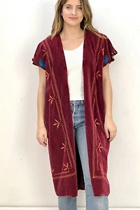Anna Corinna Velvet Merlot Embroidered Flowers Jacket