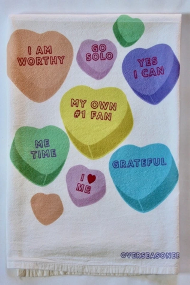 Overseasoned Conversation Hearts Tea Towel