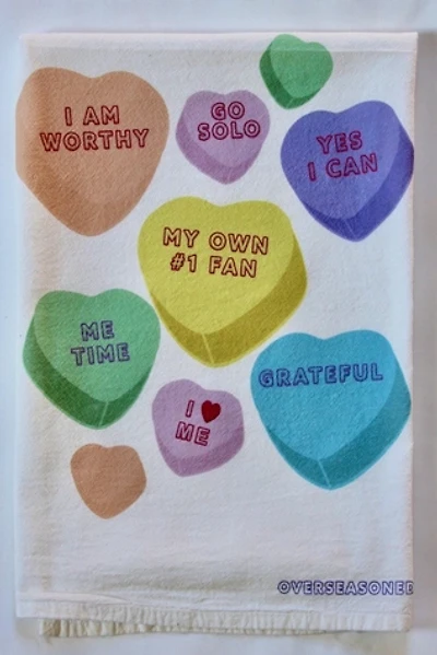 Overseasoned Conversation Hearts Tea Towel