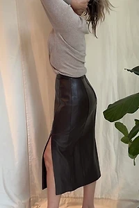Brown Leather Midi Pencil Skirt Selected by KA.TL.AK