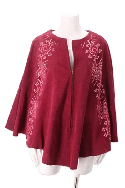 1960s Orchid Embroidered Suede Poncho Selected By Ritual Vintage