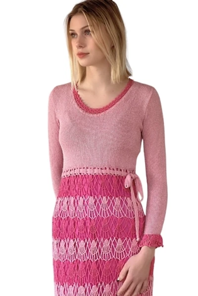 Vintage 1970's Two Tone Pink Crochet Maxi Dress Selected By Afterlife Boutique
