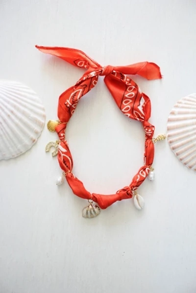 Western Shell Charm Bandana Necklace Scarf Selected By Moons + Junes Vintage