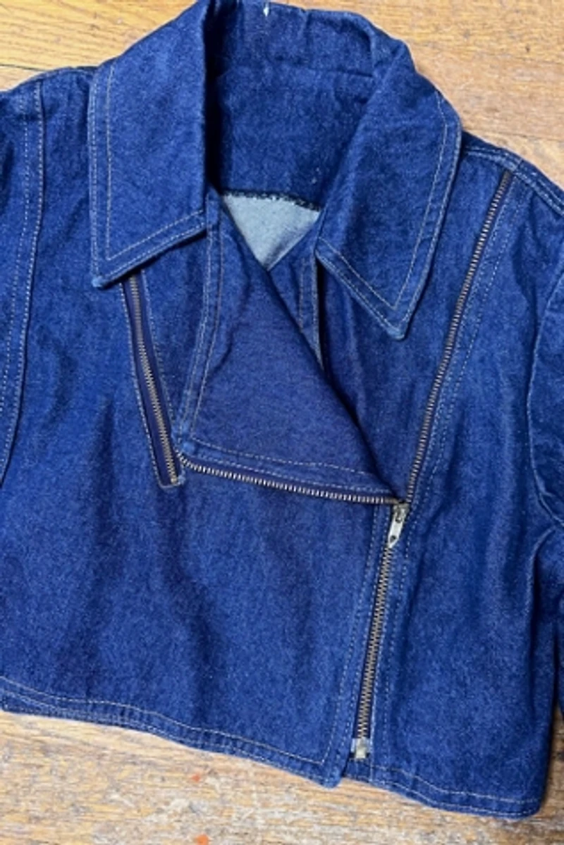 1970s Cropped Denim Moto Jacket Selected by Cherry