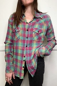 1970s Gauze Cotton Plaid Western Shirt Selected by Cherry
