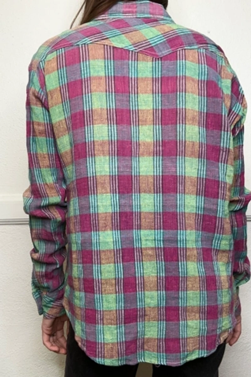 1970s Gauze Cotton Plaid Western Shirt Selected by Cherry