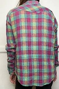 1970s Gauze Cotton Plaid Western Shirt Selected by Cherry