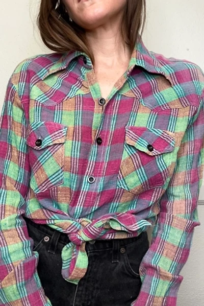 1970s Gauze Cotton Plaid Western Shirt Selected by Cherry