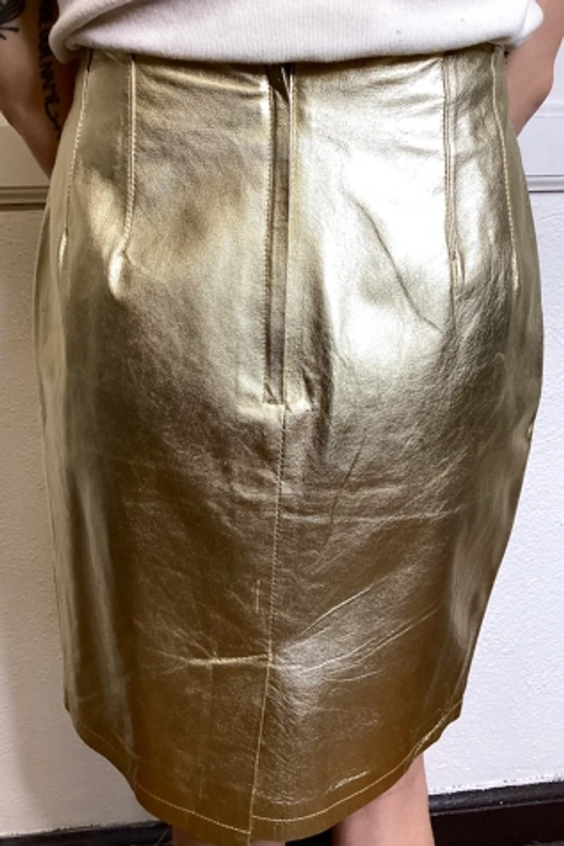 1990s Gold Leather Skirt Selected by Cherry
