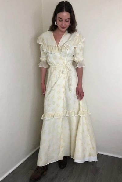 Vintage 1970s Floral Organza Maxi Wedding Dress Selected by Picky Jane