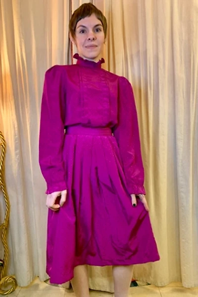 Vintage Fuchsia Skirt & Ruffled Blouse Set Selected by Nomad Vintage