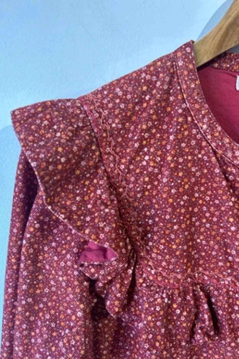 Doen Red Floral Corduroy Blouse Selected by The Curatorial Dept.