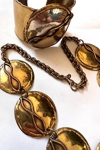 1970s Brutalist Brass Necklace and Cuff Set Selected by Cherry