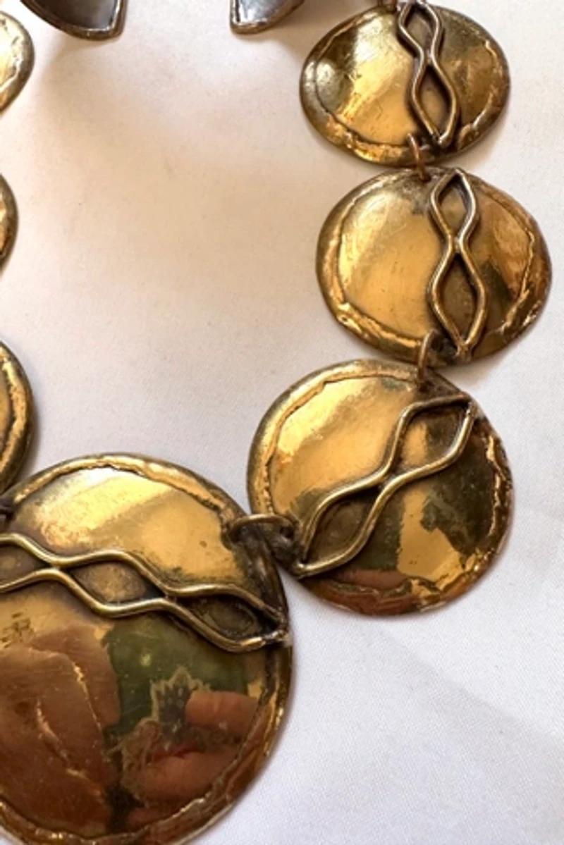 1970s Brutalist Brass Necklace and Cuff Set Selected by Cherry