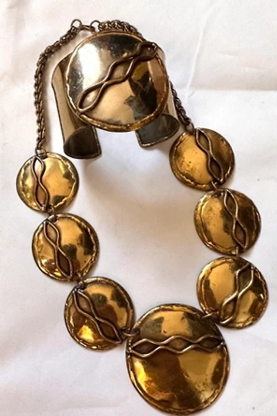 1970s Brutalist Brass Necklace and Cuff Set Selected by Cherry