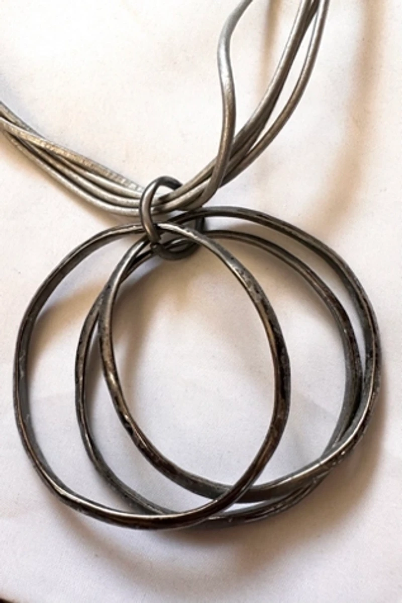 Y2K Silver Leather & Crude Metal Circles Necklace Selected by Cherry