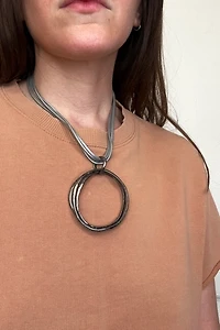 Y2K Silver Leather & Crude Metal Circles Necklace Selected by Cherry