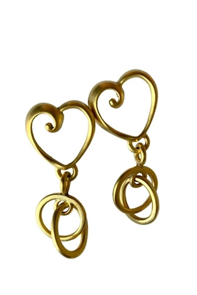 Vintage 1990s Gold Abstract Heart Drop Earrings Selected by SharpLilTeeth