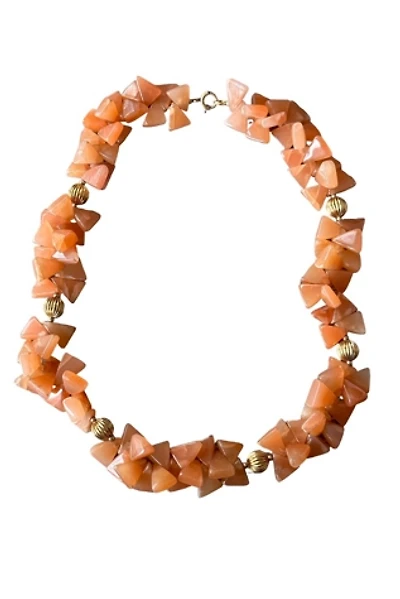Vintage 1960's Polished Stone Necklace with Gold Tone Beads Selected By Afterlife Boutique
