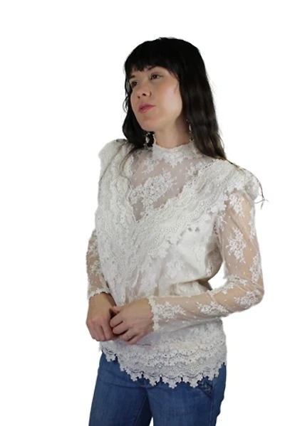 1980s White Floral Lace Turtleneck Selected By Moons + Junes Vintage