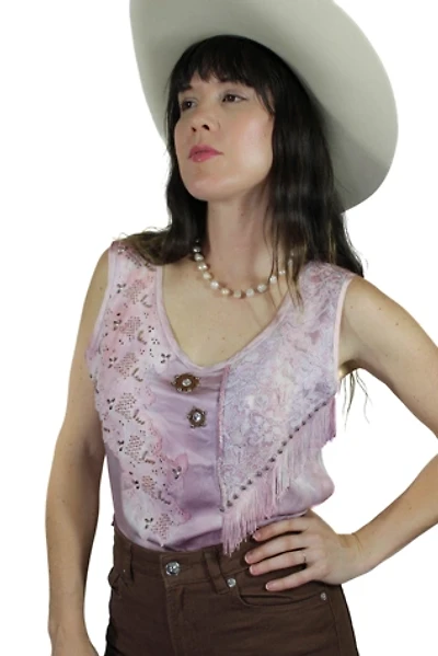 1980s Rhinestone Fringe Silk Lace Tank Selected By Moons + Junes Vintage