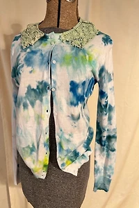KA.TL.AK Lime and Aqua Wearable Art  Cardigan with Crochet Collar