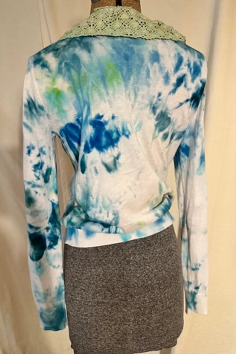 KA.TL.AK Lime and Aqua Wearable Art  Cardigan with Crochet Collar