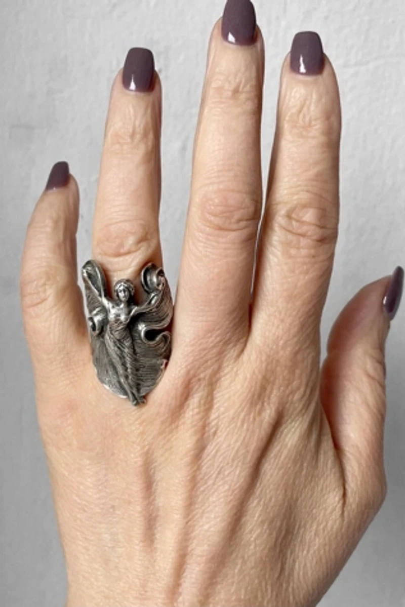 Giant Art Nouveau Sterling Silver Figural Lady Ring Selected by MARMALADE