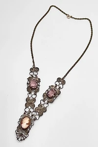 Antique Victorian Silver Filigree Cameo Necklace Selected by MARMALADE