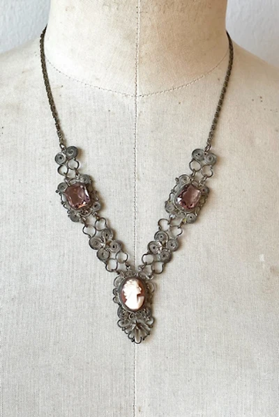 Antique Victorian Silver Filigree Cameo Necklace Selected by MARMALADE