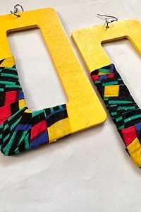 1990s Oversized Wooden Rectangle Earrings Selected by Cherry