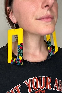 1990s Oversized Wooden Rectangle Earrings Selected by Cherry