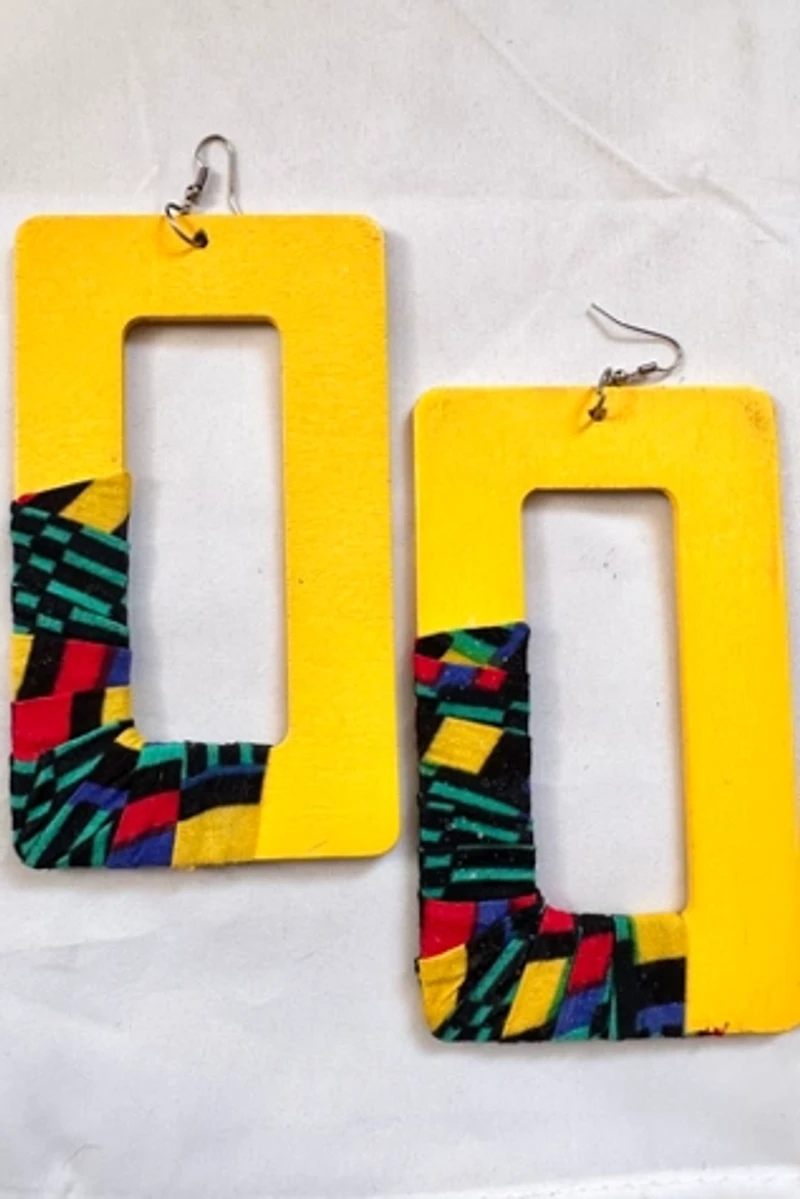 1990s Oversized Wooden Rectangle Earrings Selected by Cherry