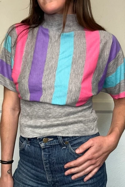 1960s Vertical Stripe Dolman Sleeve Top Selected by Cherry