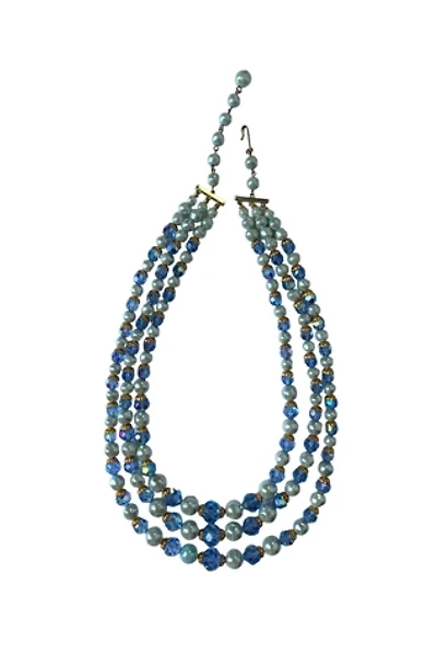 Vintage Mid-Century Triple Strand Bead & Crystal Necklace Selected by SharpLilTeeth