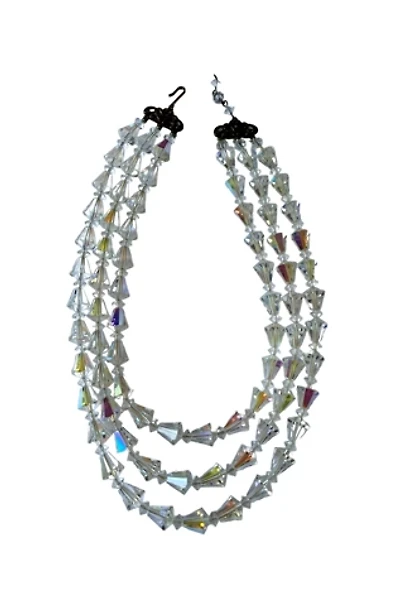 Vintage Mid-Century Crystal Iridescent Triple Strand Necklace Selected by SharpLilTeeth