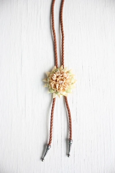 Vintage Shell Floral Bolo Tie Selected By Moons + Junes Vintage