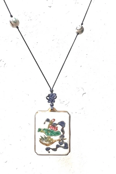 Vintage Pocelain Pendant on Cord Necklace Selected by Anna Corinna