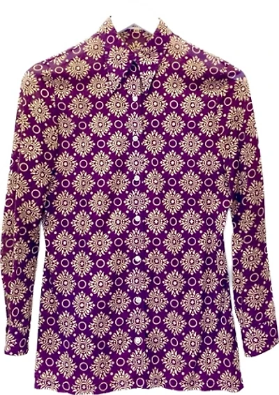 Vintage Jean Cacharel  Purple Print Button-Down Blouse Selected by Nomad Vintage