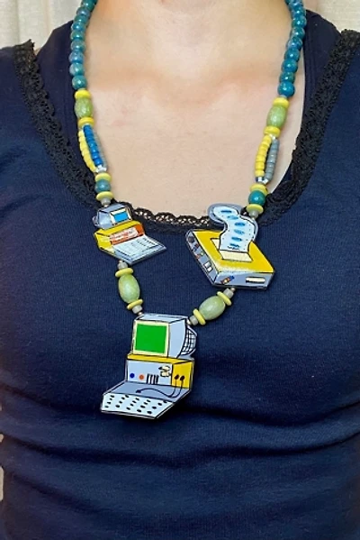 1980's Beaded Necklace With Hand Painted Computer Designs Selected by Nomad Vintage