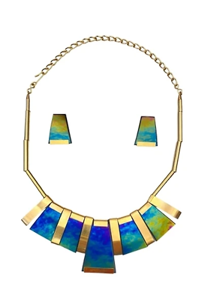 1990s Vintage Iridescent Glass Necklace & Earring Set Selected by BusyLady Baca & The Goods