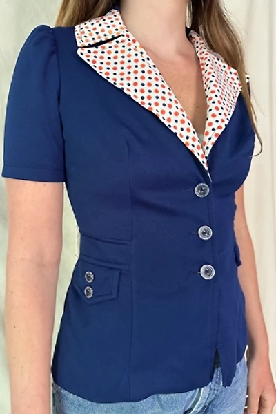 Vintage Blue Fitted Collared Top Selected by KA.TL.AK
