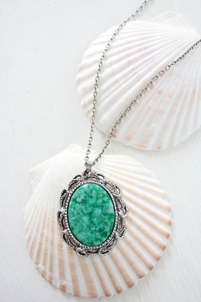 Vintage Emerald Green Peking Glass Pendant Necklace Selected By Moons + Junes Vintage