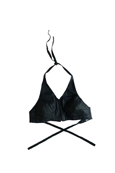Vintage 1980s Leather Zip Front Tie-On Halter Top Selected by SharpLilTeeth