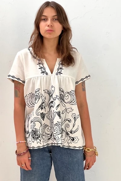 Vintage Embroidered Black and White Blouse Selected by Anna Corinna