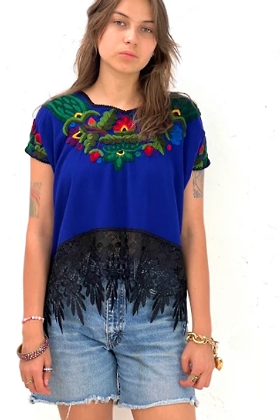 Vintage Embroidered Cobalt Top Selected by Anna Corinna